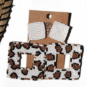 Animal Print Leopard Beaded Squared Earrings